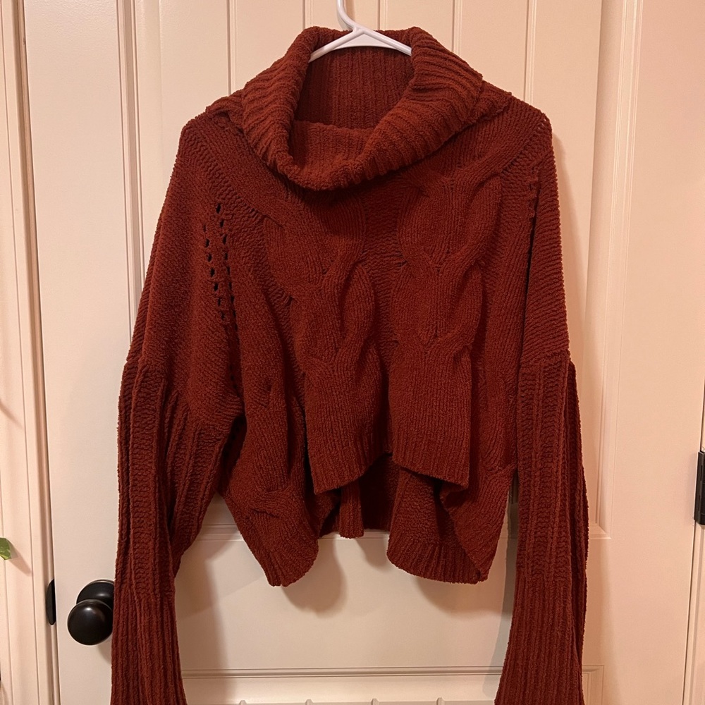 Cowlneck Crop Cable Knit Sweater